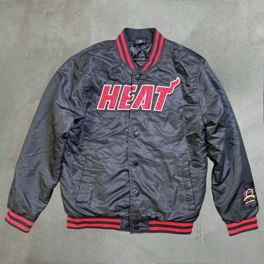 NBA Miami Heat Bomber Jacket Mens Small Black Sportswear Eastern Conf Patch